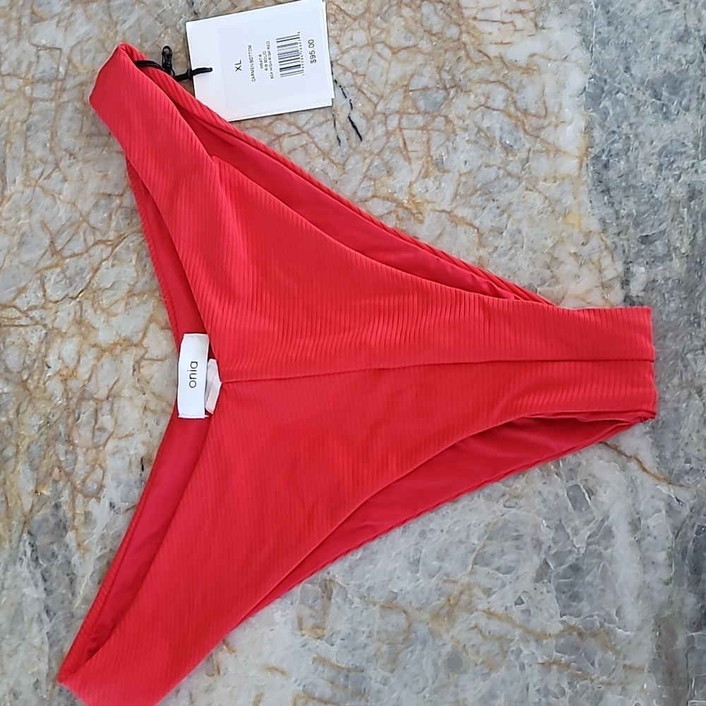 Nwt Onia red high cut red ribbed bathing suit bikini bottom cheeky